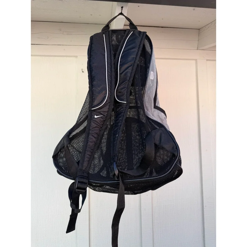 Vintage Nike Brasilia Mesh Black Backpack Baseball Bag See-Through Zippered - Picture 6 of 8